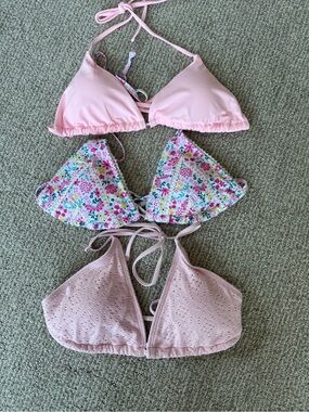 3 Women's Pink Triangle Bikini Tops Bundle